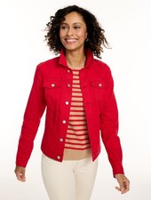 Classic Jean Jacket - Solids at Talbots, NWT $129, color RED POP , all size picture