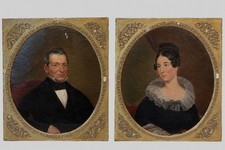 Antique Early American 19thC Pair of Portraits -Oil On Canvas - Abner & Ann Webb picture
