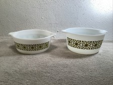 2 Pyrex White Verde Green Square Casserole Dishes #473, 472-1 - 1.5QT /1.5 PT  picture