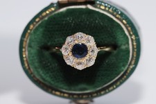 Antique Circa 1900s 18k Gold Natural Old Cut Diamond And Sapphire Ring picture