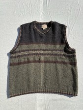 Vtg Woolrich Sweater Vest Mens L Green Blue Wool Stripe V Neck Made in USA picture
