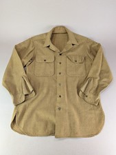 Vintage WWII US Army M37 Wool Officers Shirt Green Gas Flaps Pockets Size Medium picture