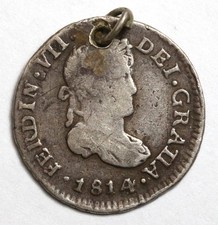 1814 NG M Guatemala 1/2 Real Silver Coin - Ferdinand VII - Pendant / Holed picture