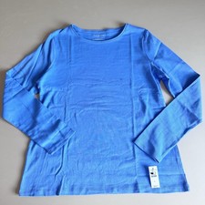 Talbots Cotton Tee Long Sleeve Solid Round Neck NWT Blue Sz L picture