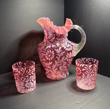 50's Fenton L.G. Wright Cranberry Opalescent Daisy & Fern Tankard & Tumblers picture