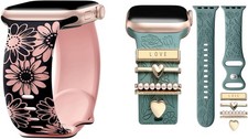 Floral Engraved Silicone Band & Two-Tone Flower Sport Strap for Apple Watch 38mm picture
