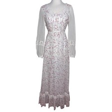 Gunne Sax By Jessica Vintage 70s White Pink Floral Prairie Maxi Dress FLAWED picture