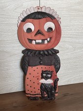 Antique 1920-30s Embossed Die Cut Pumpkin Lady Cat JOL Halloween German READ picture