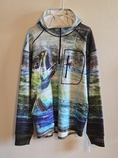 Fincognito Fish Graphic Half-Zip Hooded Shirt W/Pockets in Blue-Green - Large picture