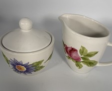 Title:Pfaltzgraff Emma Creamer & Covered Sugar Bowl Pink Rose Floral Set picture