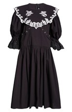 Chopova Lowena Fer Women's Embroidered Cotton Lace Up Midi Dress Black Size L picture