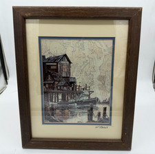 VTG Betty Vestuto Millers Marina AP Artists Proof Signed Framed Puget Sound Art picture