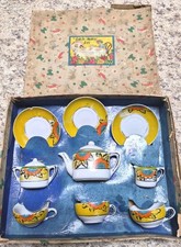 Vtg 1930s Little Hostess Child Toy Tea Set Japan Lusterware Crescent Saucer Box picture