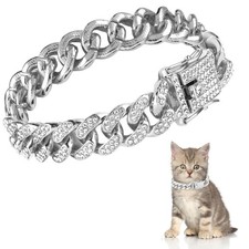 XLIUAX Cat Diamond Chain Collar, Glitter Cuban Collar with Secure Silver picture
