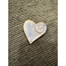 Vintage 1980s 90s Handmade blue Ceramic & Gold Heart Shaped BROOCH BeautifuL picture