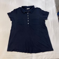 J.Jill Women's Medium Navy Collared Short Sleeve Tunic Top Cotton Double Pocket picture