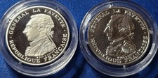 J 1987 Monnaie De Paris La Fayette Piedfort 100 Franc Silver 2-Coin Set picture