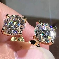1.1Ct Round Cut Lab Created Diamond Women's Stud Earrings 14K Yellow Gold Plated picture