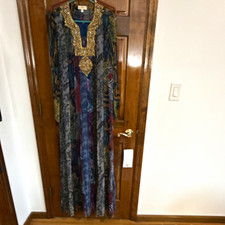 Jalabiat yasmine Kaftan Chiffon Animal Print Beaded  Long V-Neck Size M picture