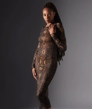 Thistle and Spire  sz XL ARCANA Tarot Black Mesh Sheer MIDI Long Sleeve Dress   picture
