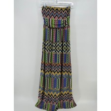 Mlle Gabrielle Womens Strapless Smocked Maxi Dress Multicolor Chevron Tribal M picture