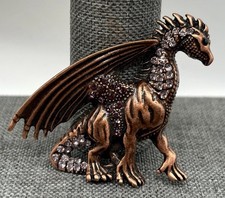 Mystical Crystal Dragon Brooch Pin Rhinestone Winged Fantasy Jewelry Copper Tone picture