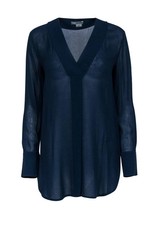 Vince - Navy Blue V-Neck Tunic w/ Single Front Pleat Sz XS picture
