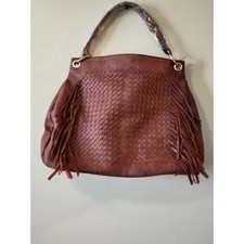 Mellow World NWOT Amethyst Faux Leather Woven Fringe Hobo Bag Burgundy Boho picture