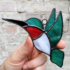 Hummingbird Stained Glass Suncatcher, Ruby Throated Humming Bird Window Hanging picture