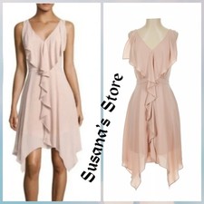 NWT BCBG MAXAZRIA SIZE 0 Jessica Ruffle V-Neck Handkerchief Hem Flowy Dress $170 picture