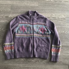 Vintage Coldwater Creek Women Brown Purple Full Zip Wool Cardigan size M picture