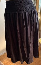 AK Anne Klein Womens Black Smocked-Waist Midi Skirt Flowy Pull-On Size L picture