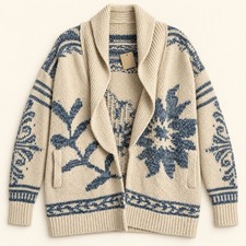 Pilcro Anthropologie Slouchy Waves Cardigan Sweater Women’s S/M Blue Ivory picture