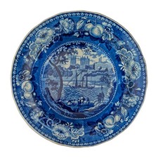Antique 1820s Historical Dark Blue Transferware Soup Plate~w/American Steamship  picture