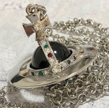 Vivienne Westwood Small ORB Necklace Black Silver Pendant with drawstring picture