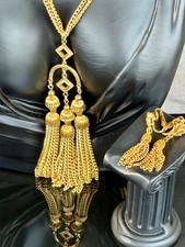 Vintage TRIFARI Gold Tone Tassel Necklace & Clip Earrings Set Statement Jewelry picture