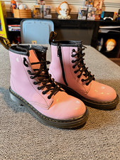 Dr. Martens 1460 J Pink Patent Leather Lace-Up Side Zip Combat Boots US 2 picture