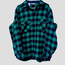 Vintage LL Bean Wool Flannel Shirt Men's X-Large Green Plaid 80s Made in USA XL picture