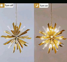 Tochic Sputnik Chandelier Antique Brass/Gold Clear Crystal Rods 23.5in DS-SPT050 picture