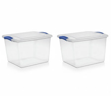 2pk Stackable Plastic Tote Box Storage Containers Bin 27 Qt, Blue Latches picture