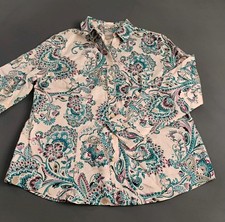 Chico's Women's No-Iron Shirt Size 0 Wrinkle Resistant Pink Paisley Button-Up  picture
