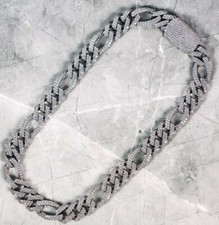 mens 12mm x 20 inch Cuban Link Necklace 7.65ct Cubic Zirconia 925 Silver picture