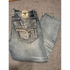 Rock Revival Alpine Green Kind Tapered Distressed Jeans Mens 38 EP3626E picture