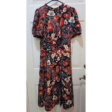 NWT Julia Jordan Black Multi Floral Mock Neck Tie-Back Midi Dress - Size 8 picture