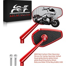 8MM Red Carbon Fiber Rearview Mirrors for Harley Touring Sportster Softail Model picture