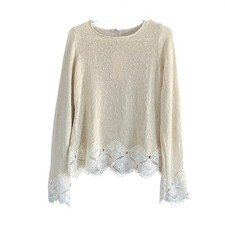 Zara Cream Textured Knit Lace Trim Sweater 8779/160/711 NWT Size M picture