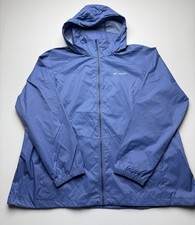 Columbia Jacket Womens 3X Blue Hooded Full Zip Lightweight Windbreaker Outdoor picture