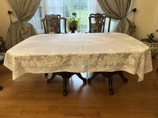 VINTAGE White Cotolene Rich Rose Tablecloth 96 X 56 Makylene Spain Jabara Bros. picture
