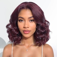 TopSilky 13X6 12inch Bob Body Wave Burgundy Wig Human Hair 99J 230% Density Bob picture