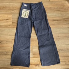 VTG 80s Navdungaree US Navy Jeans Mens 29x30 Blue Utility Trousers Flared Bell picture
